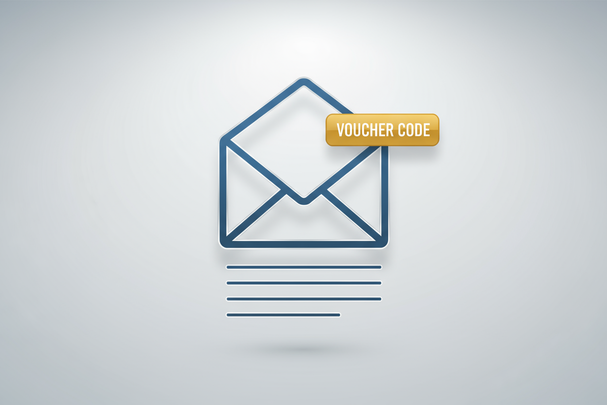 Afbeelding-idee: 📩 E-mail inbox of envelop-icoon met “voucher code” label
