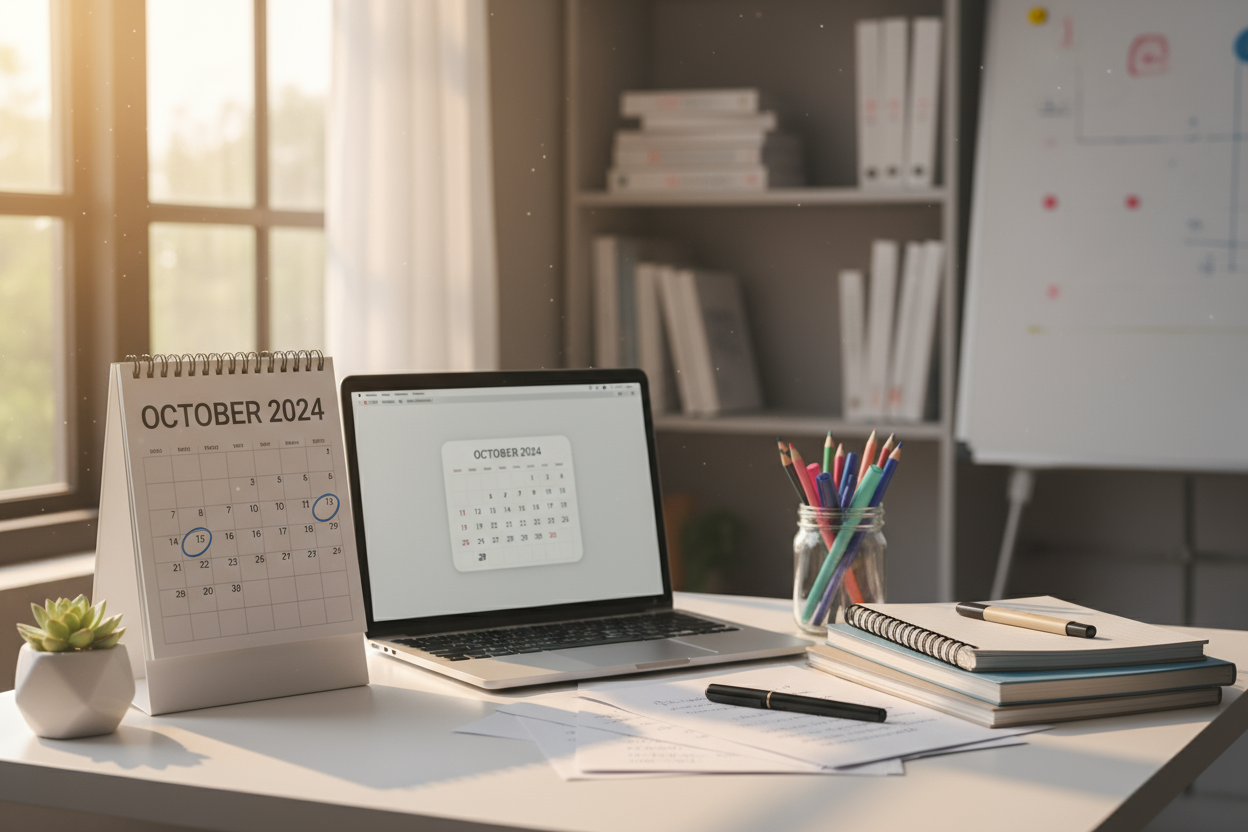 Afbeelding-idee: 📅 Kalender met laptop of een student in een klaslokaal