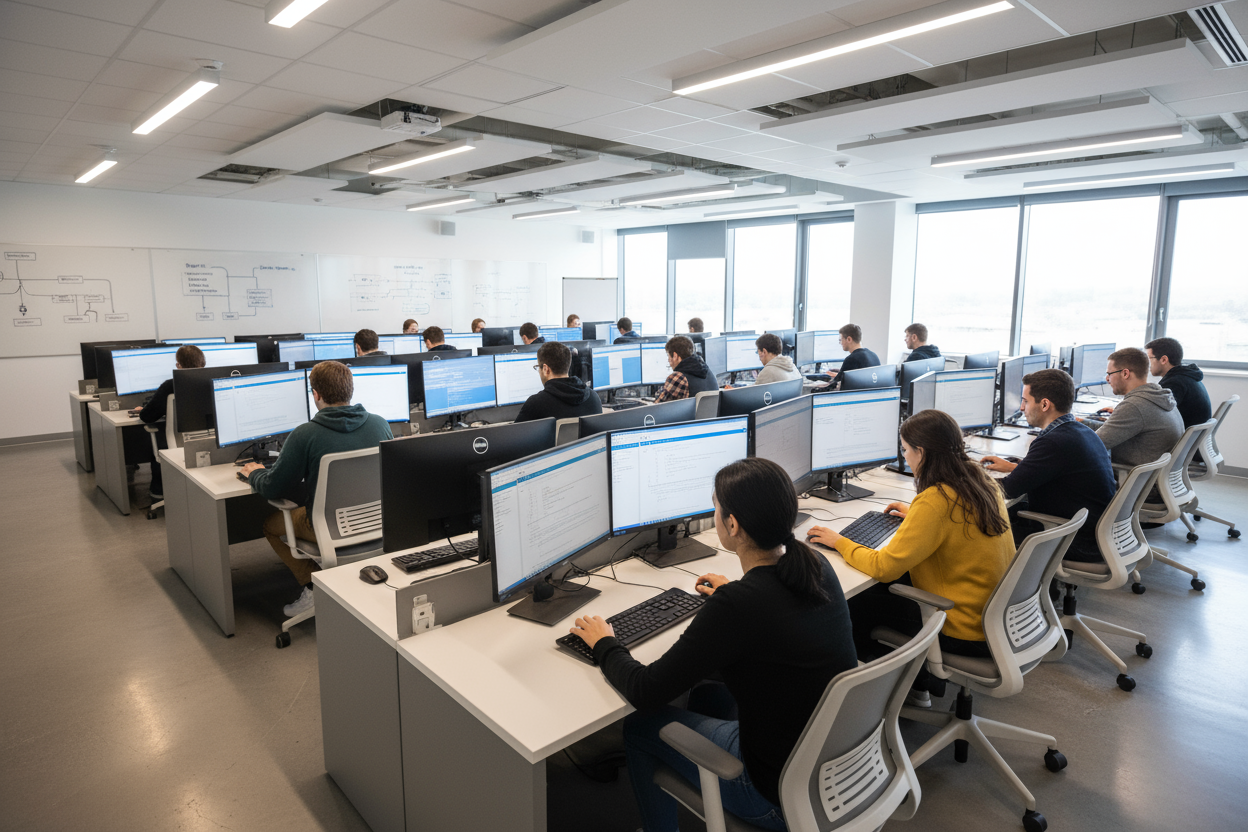 Studenten bezig met een IT examen